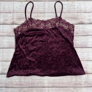 Avon Intimates Womens Burgundy Crushed Velvet Lace Trim Camisole Top Medium